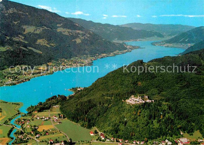 Ossiachersee mit Burgruine Landskrone Fliegeraufnahme