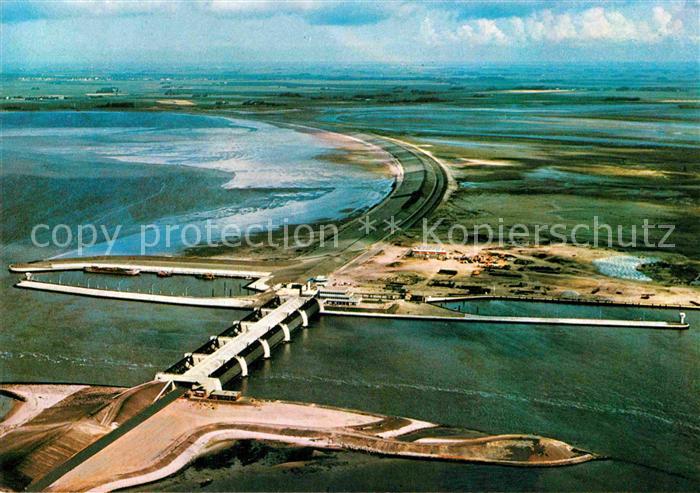 Eiderstedt Eiderdamm Sperrwerk mit Autotunnel und Schleuse Fliegeraufnahme