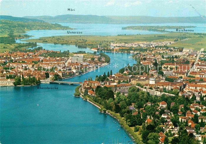 Konstanz Bodensee mit Vorort Petershausen Untersee Hoeri Insel Reichenau Flieger