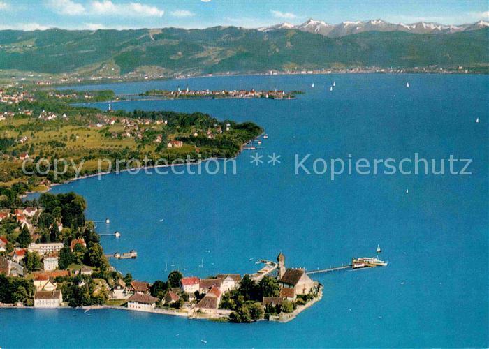 Wasserburg Bodensee Halbinsel Alpen Fliegeraufnahme