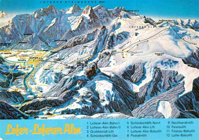 Lofer Skigebiet Loferer Steinberge uebersichtskarte Skipisten