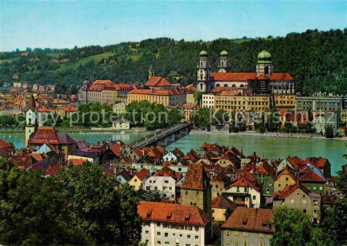 PAssAU Bayern Blick vom Kloster Mariahilf auf den Inn Kirche