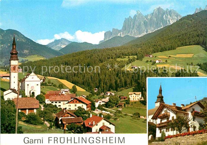 St Peter Lajen Garni Fruehlingsheim Panorama Kirche Dolomiten