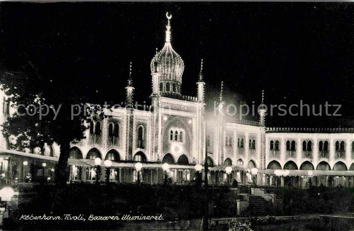Kobenhavn Tivoli Bazaren illumineret Bazar Building illuminated
