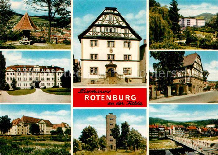 Rotenburg Fulda Aussichtspunkt Teilansichten Gebaeude Turm Bruecke Fachwerkhaus