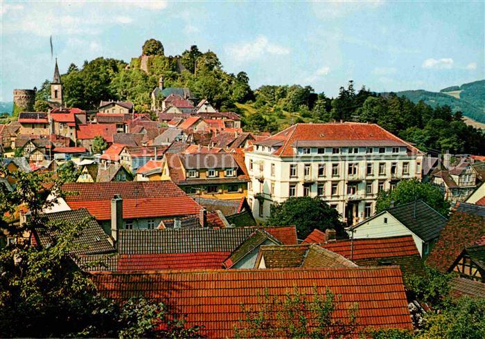 Lindenfels Odenwald Teilansicht mit Kirche und Burgruine