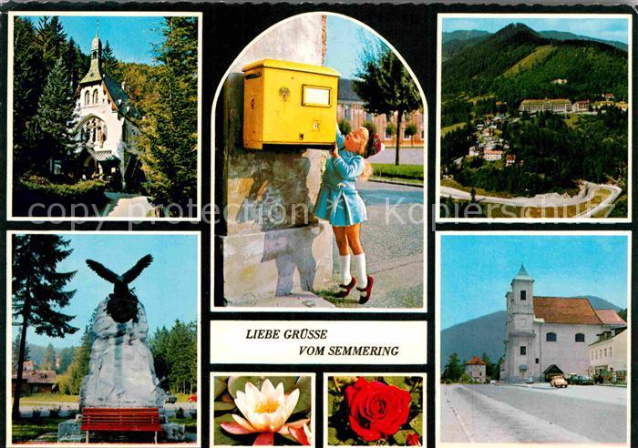 Semmering Niederoesterreich Motive Kirche Denkmal Briefkasten Maedchen Blumen He