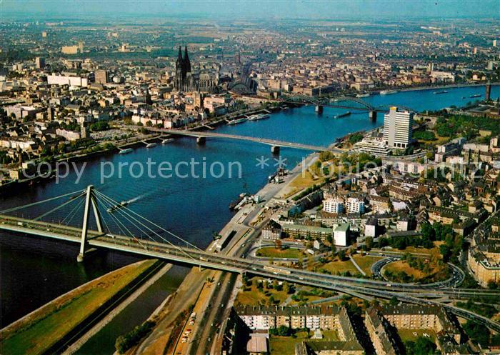 Koeln Rhein Rheinblick mit Dom Severinsbruecke Deutzer Bruecke Hohenzollernbruec