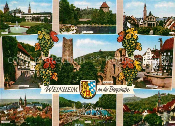 Weinheim Bergstrasse Rathaus Schlosspark Markt Brunnen Burg Windeck Altstadt Fre