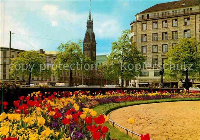 HAMBURG CITY Jungfernstieg und Rathaus Blumenbeet