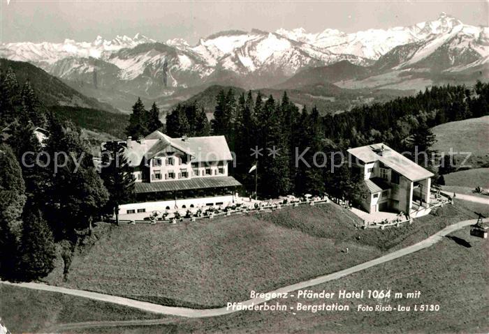 Bregenz Vorarlberg Pfaender Hotel mit Pfaenderbahn Bergstation Alpenpanorama