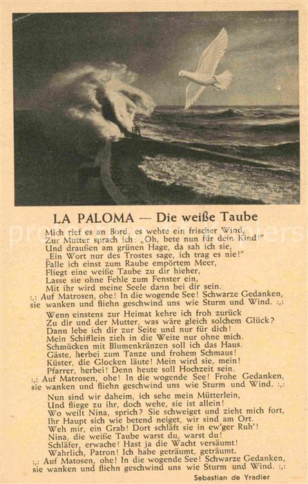 Liederkarte La Paloma Die weisse Taube Sebastian de