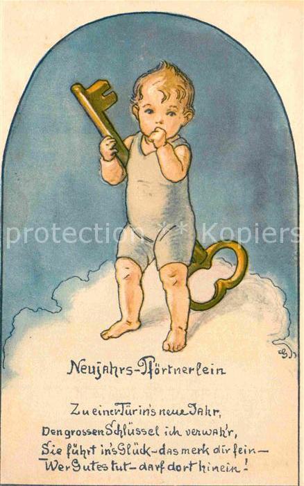 Kinder Child Enfants Schluessel Neujahrs-Pfoerterlein Gedicht