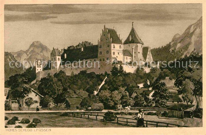 Fuessen Allgaeu Hohes Schloss Allgaeuer Alpen Kuenstlerkarte
