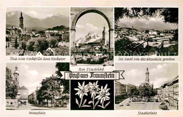 Traunstein Oberbayern Ortsansicht mit Kirche Viadukt Maxplatz Stadtplatz Alpenbl