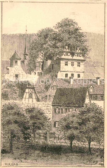Hirsau Schloss Ulme Zeichnung J. Luz Kuenstlerkarte
