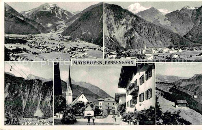 Mayrhofen Zillertal Gesamtansicht mit Alpenpanorama Ortsmotiv mit Kirche Penkenb