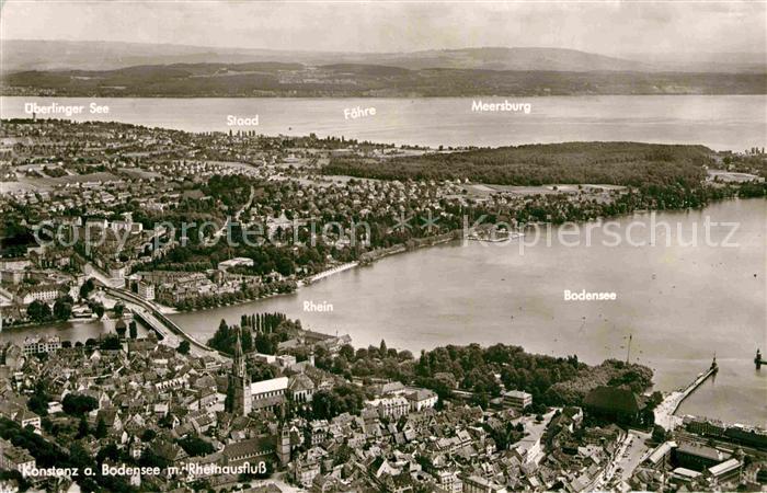 Konstanz Bodensee mit Rheinausfluss Fliegeraufnahme