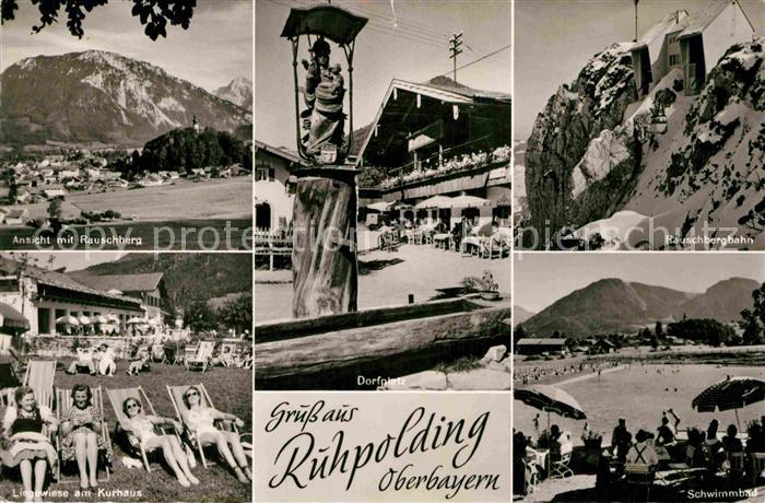 Ruhpolding Bayern Blick zum Rauschberg Bergbahn Dorfplatz Brunnen Schwimmbad Lie
