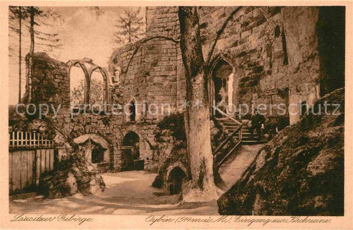 Oybin Sachsen Eingang zur Kirchruine Lausitzer Gebirge Kupfertiefdruck