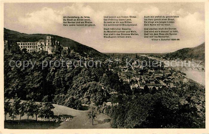 Heidelberg Neckar Gesamtansicht mit Schloss Gedicht Alt Heidelberg Viktor Scheff