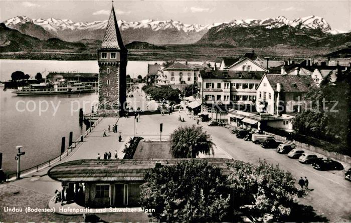 Lindau Bodensee Hafen Turm Schweitzer Alpen Panorama