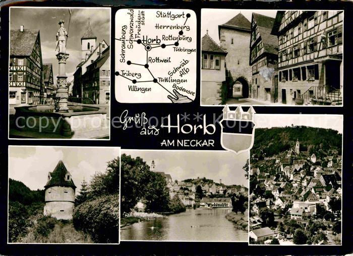 Horb Neckar Panorama Brunnen Fachwerk