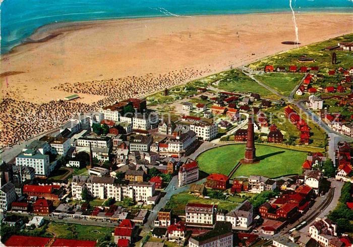 BORKUM Nordseebad Niedersachsen Fliegeraufnahme mit Strand und Leuchtturm