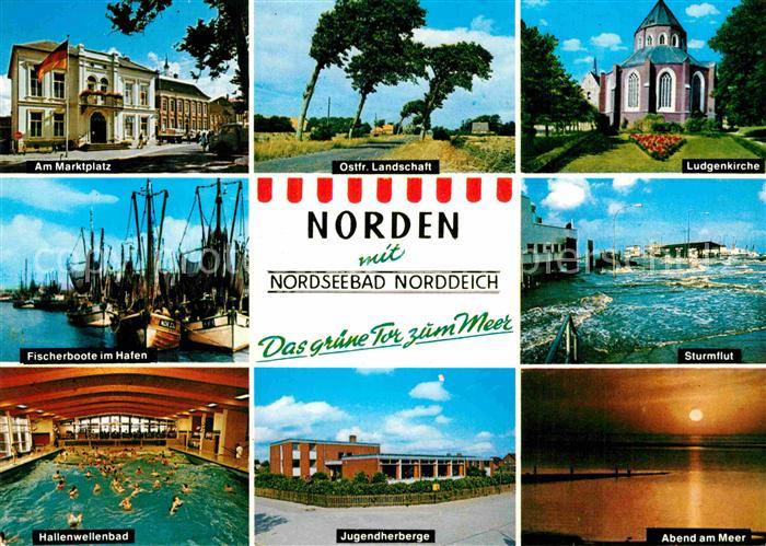 Norden Ostfriesland Ludgenkirche Sturmflut Hallenwellenbad Hafen