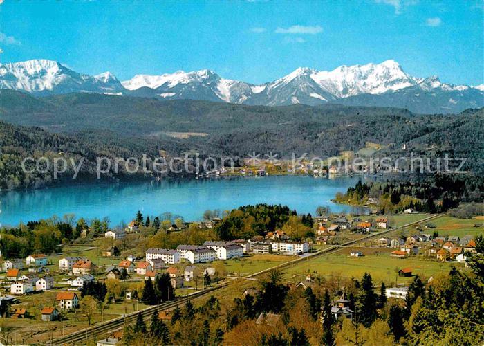 Krumpendorf Woerthersee Fliegeraufnahme mit Karawanken