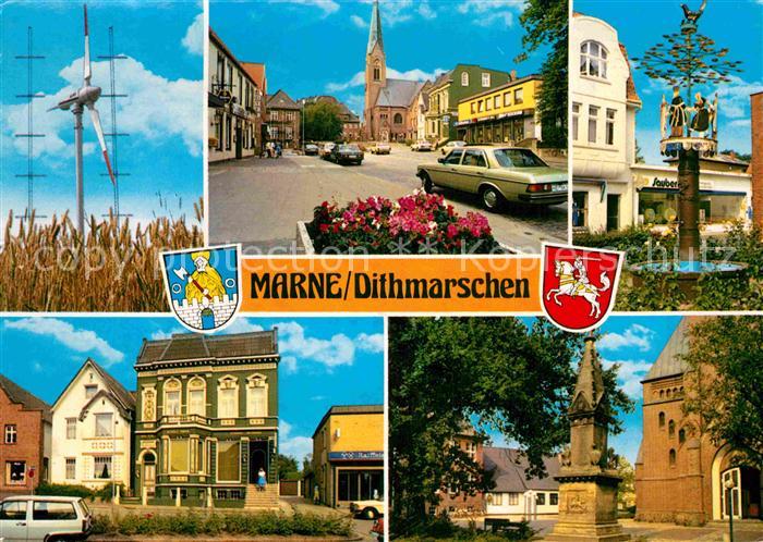 Marne Holstein Windrad Innenstadt Kirche Brunnen Denkmal Gebaeude