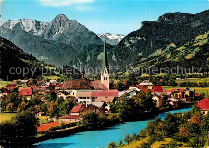 Zell Ziller Tirol Ortsansicht mit Kirche Blick gegen Tristner und Ingent Zillert