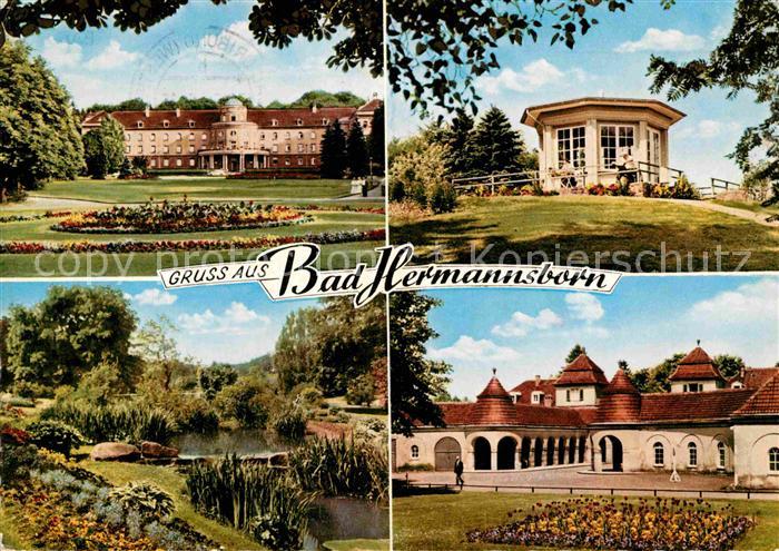 Bad Hermannsborn Kurhaeuser Pavillon Park Teich
