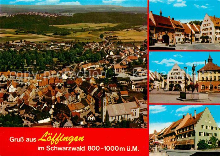 Loeffingen Luftkurort im Schwarzwald Fliegeraufnahme Marktplatz Brunnen