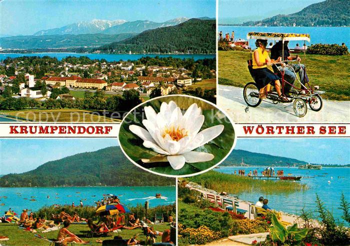 Krumpendorf Woerthersee Panorama Luftkurort und Alpenseebad Badestrand Seerose A