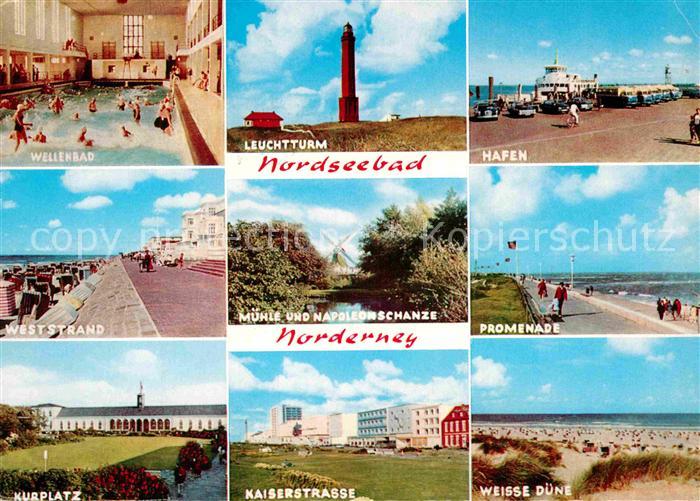 Norderney Nordseebad Wellenbad Weststrand Kurplatz Leuchtturm Muehle Napoleonsch