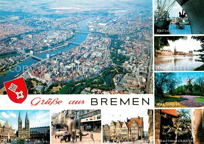 BREMEN CITY Fliegeraufnahme Hansestadt Marktplatz Kirche Soegegruppe Skulpturen