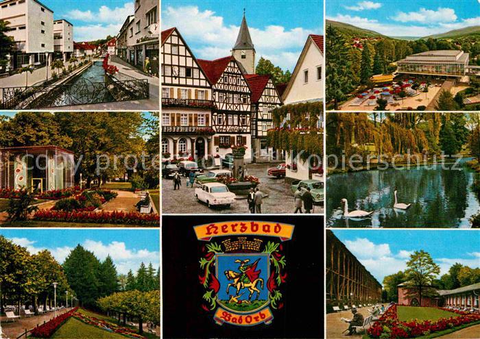 Bad Orb Teilansichten Altstadt Fachwerkhaeuser Kurpark Kurhaus Schwanenteich Sal