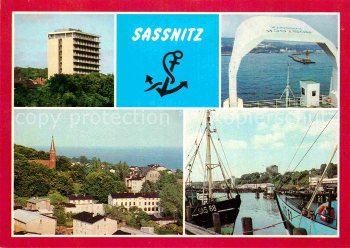Sassnitz Ostseebad Ruegen Ruegenhotel Seeblick zur Mole Ortsansicht Fischereihaf