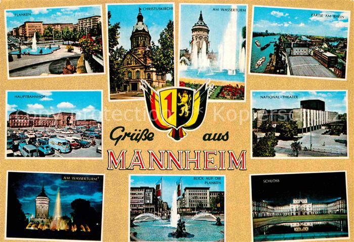 MANNHEIM BW Wasserturm Christuskirche Hauptbahnhof Nachtaufnahme