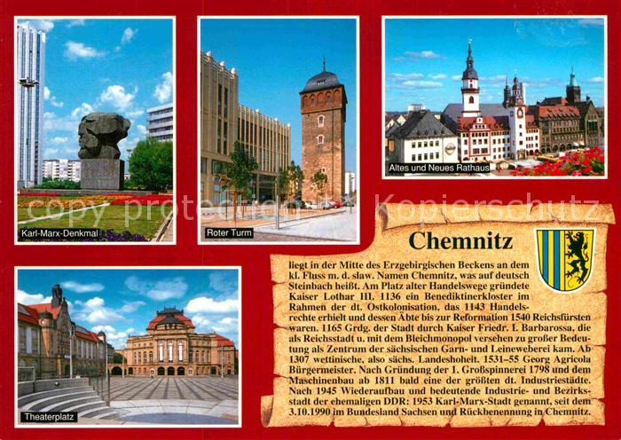 Chemnitz Karl-Marx-Denkmal Roter-Turm Rathaus Theaterplatz