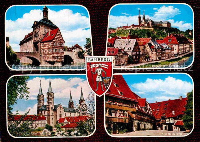Bamberg Rathaus Bruecke Fachwerk Pegnitz mit Michelsberg Alte Hofhaltung Dom