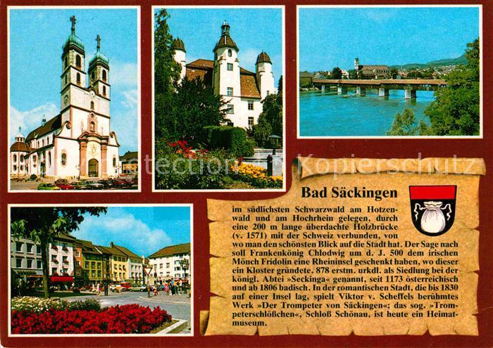 Bad Saeckingen St. Fridolinsmuenster Trompeterschloss Holzbruecke Muensterplatz