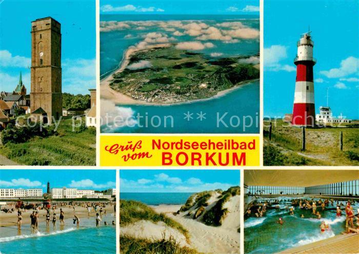 BORKUM Nordseebad Niedersachsen Fliegeraufnahme Strand Leuchtturm Hallenbad