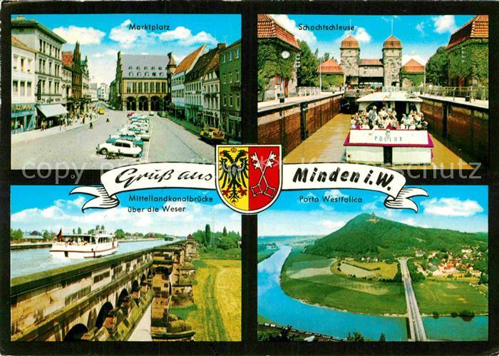 Minden Westfalen Marktplatz Schachtschleuse Fliegeraufnahme Porta Westfalica Mit