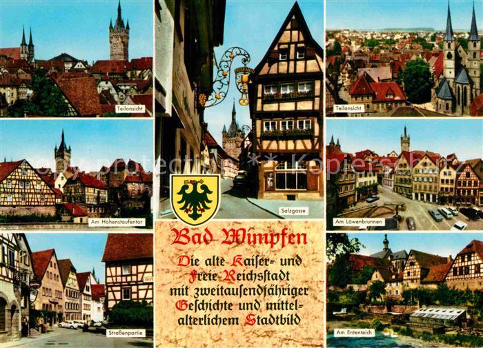 Bad Wimpfen Teilansicht Salzgasse Hohenstaufentor Ententeich Loewenbrunnen