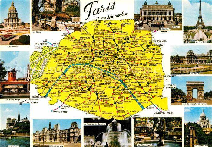 Paris Stadtplan Eiffelturm Triumpfbogen Louvr