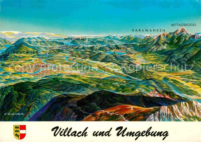 Villach Kaernten Panorama Karawanken Mittagskogel Woerther See