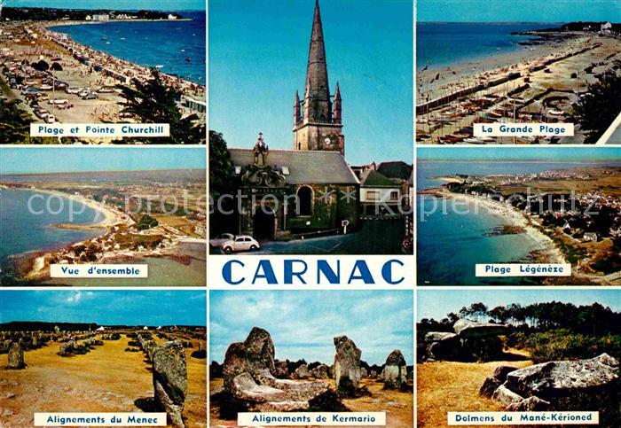 Carnac Morbihan Strand Kirche Gesamtansicht Fliegeraufnahme
