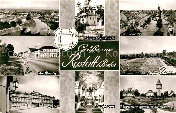 Rastatt Bahnhof Einsiedelnerkapelle Kaiserstrasse Schloss Kirche Wasserturm